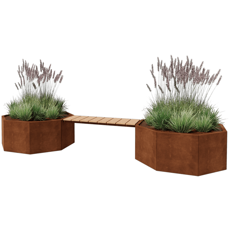 Jardinière en acier Corten avec banc Vegas Chicago