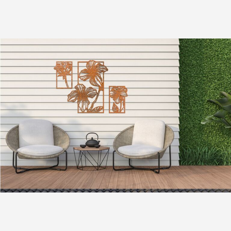 Décorations murales en acier corten Fleurs 3 pièces