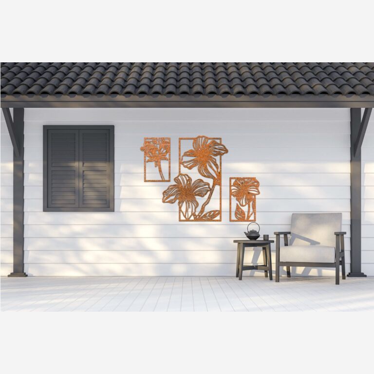 Décorations murales en acier corten Fleurs 3 pièces