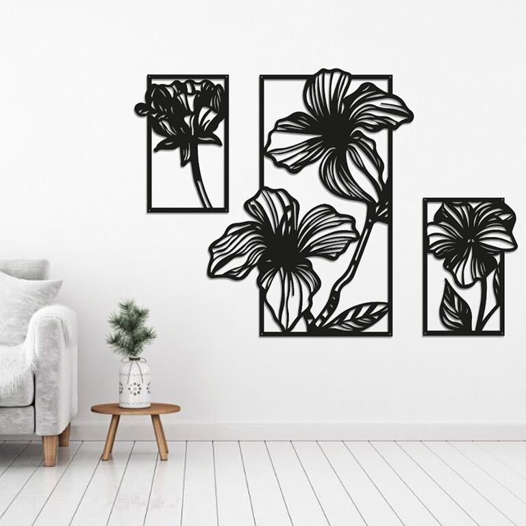 Décoration murale en métal Fleurs 3 parties