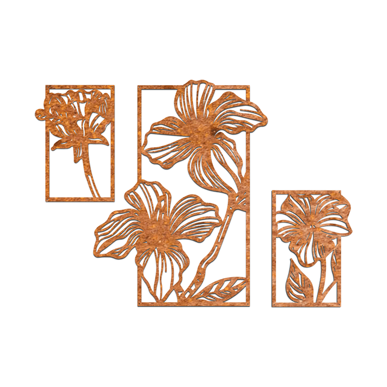 Décorations murales en acier corten Fleurs 3 pièces