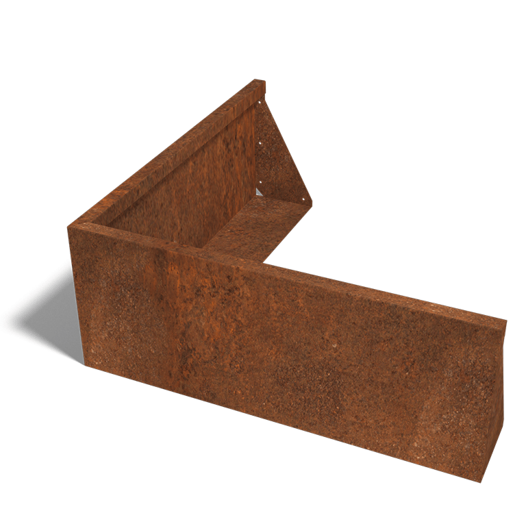 Mur de soutènement d'angle extérieur en acier Corten 100 x 100 cm (hauteur 40 cm)