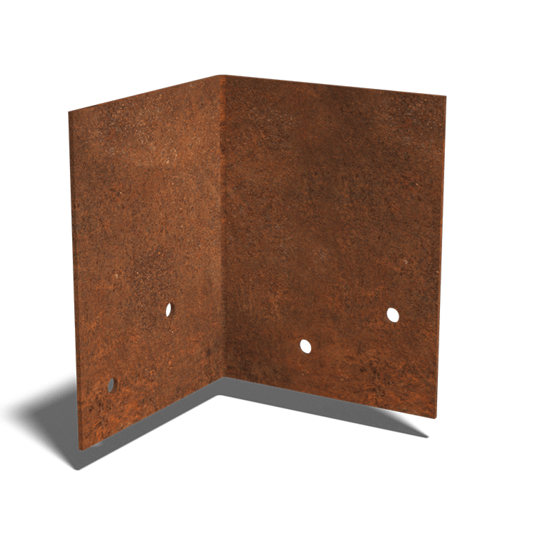 Plaque d'accouplement en acier corten 90º moyenne 22 - 25 cm