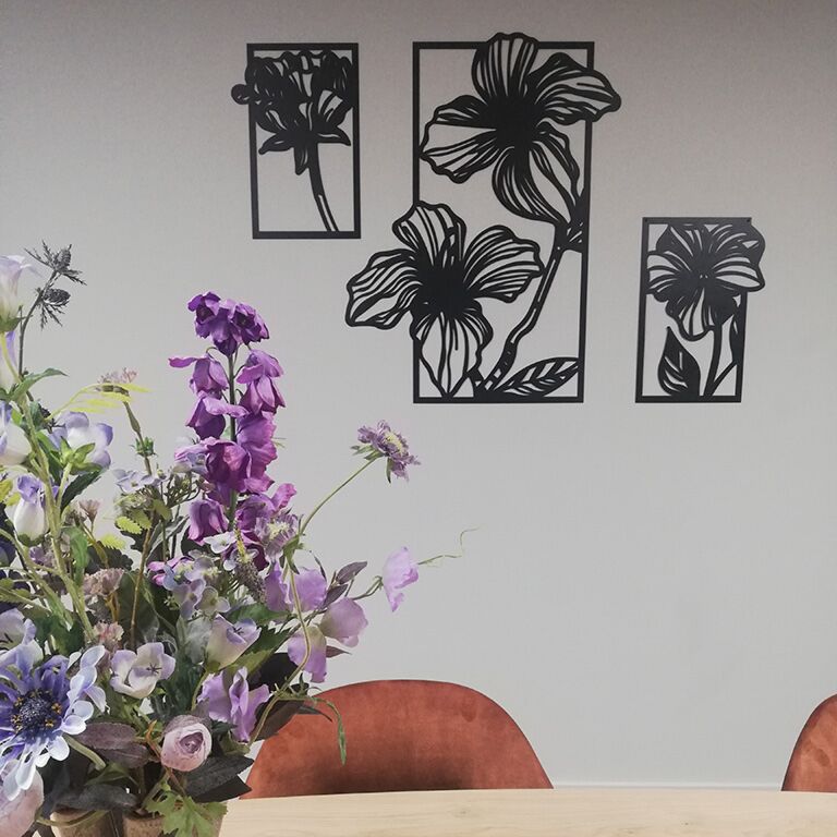 Décoration murale en métal Fleurs 3 parties