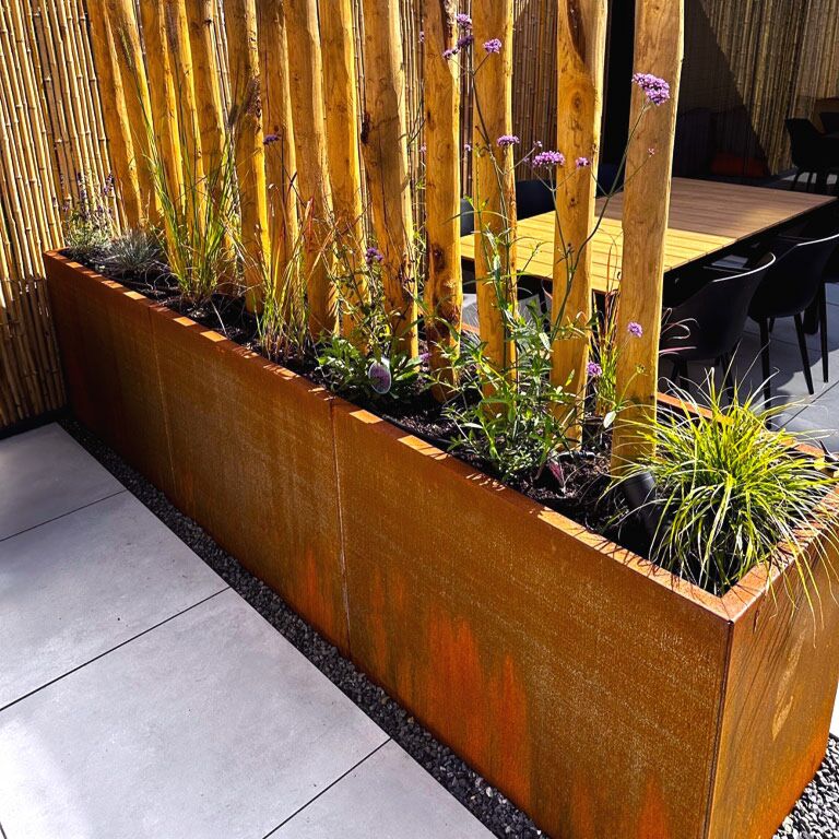 Bac à plantes en acier corten Texas xxl 300 x 60 cm