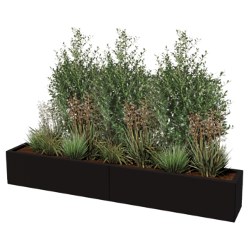 Jardinière XXL en acier - Rectangle - 200 x 30 x 60 cm - RAL9005 mat (noir) - Avec plaque de fond