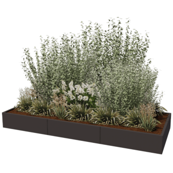 Jardinière XXL en acier - Rectangle - 300 x 120 x 60 cm - RAL9010 mat (blanc) - Sanc plaque de fond