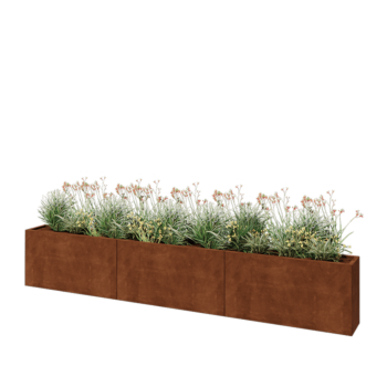 Jardinière XXL en acier Corten - Rectangle - 360 x 30 x 60 cm - Avec plaque de fond