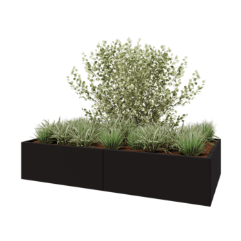 Jardinière XXL en acier - Rectangle - 200 x 100 x 40 cm - RAL9005 mat (noir) - Avec plaque de fond