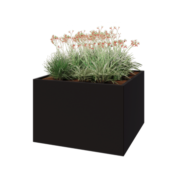 Jardinière en acier - Carré - 120 x 120 x 80 cm - RAL9005 mat (noir) - Sanc plaque de fond