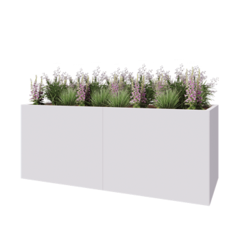 Jardinière XXL en acier - Rectangle - 200 x 80 x 80 cm - RAL9010 mat (blanc) - Avec plaque de fond