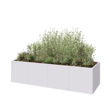 Jardinière XXL en acier - Rectangle - 320 x 100 x 80 cm - RAL9010 mat (blanc) - Sanc plaque de fond