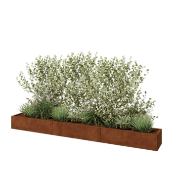 Jardinière XXL en acier Corten - Rectangle - 360 x 40 x 30 cm - Avec plaque de fond
