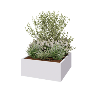 Jardinière en acier - Carré - 100 x 100 x 40 cm - RAL9010 mat (blanc) - Sanc plaque de fond