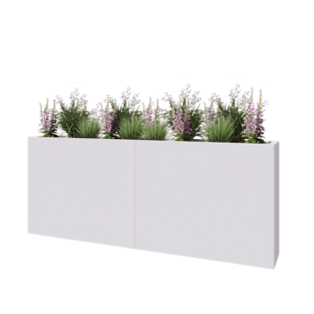 Jardinière XXL en acier - Rectangle - 200 x 30 x 80 cm - RAL9010 mat (blanc) - Avec plaque de fond