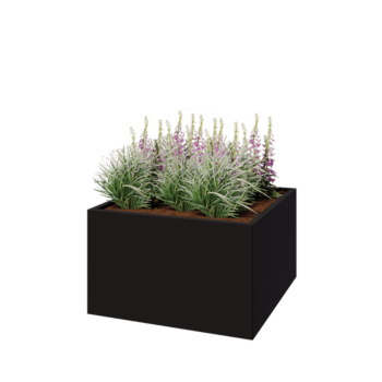 Jardinière en acier - Carré - 100 x 100 x 60 cm - RAL9005 mat (noir) - Sanc plaque de fond