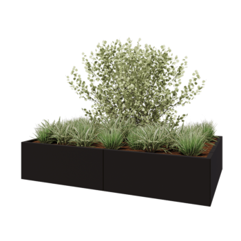 Jardinière XXL en acier - Rectangle - 200 x 120 x 40 cm - RAL9005 mat (noir) - Sanc plaque de fond