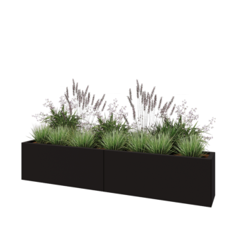 Jardinière XXL en acier - Rectangle - 200 x 30 x 40 cm - RAL9005 mat (noir) - Sanc plaque de fond