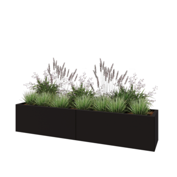 Jardinière XXL en acier - Rectangle - 200 x 40 x 40 cm - RAL9005 mat (noir) - Avec plaque de fond