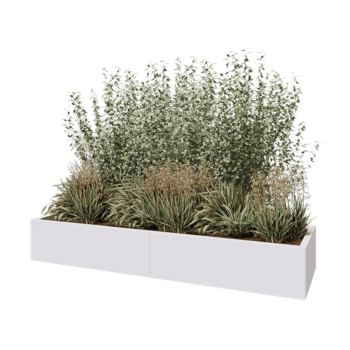 Jardinière XXL en acier - Rectangle - 200 x 60 x 30 cm - RAL9010 mat (blanc) - Sanc plaque de fond