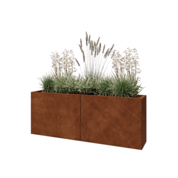 Jardinière XXL en acier Corten - Rectangle - 160 x 30 x 60 cm - Sanc plaque de fond