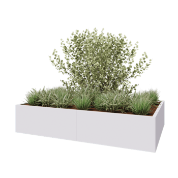 Jardinière XXL en acier - Rectangle - 200 x 120 x 40 cm - RAL9010 mat (blanc) - Avec plaque de fond