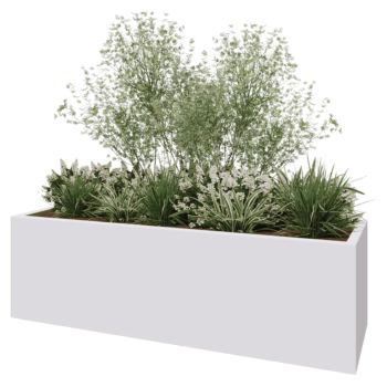 Jardinière en polyester - Rectangle - 200 x 60 x 60 cm - RAL9010 mat (blanc) - Avec fond
