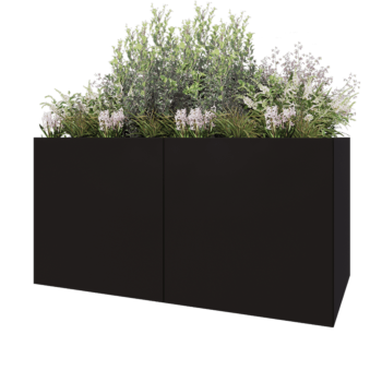 Jardinière XXL en acier - Rectangle - 200 x 100 x 100 cm - RAL9005 mat (noir) - Sanc plaque de fond