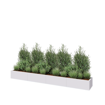Jardinière XXL en acier - Rectangle - 320 x 40 x 30 cm - RAL9010 mat (blanc) - Sanc plaque de fond