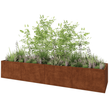 Jardinière XXL en acier Corten - Rectangle - 480 x 120 x 80 cm - Avec plaque de fond
