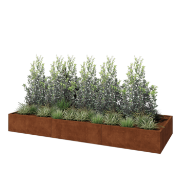 Jardinière XXL en acier Corten - Rectangle - 360 x 120 x 40 cm - Avec plaque de fond