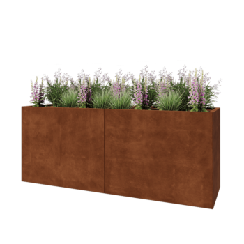 Jardinière XXL en acier Corten - Rectangle - 200 x 60 x 80 cm - Avec plaque de fond