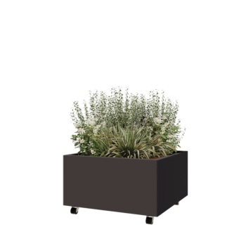 Jardinière en acier - Carré - 80 x 80 x 40 cm - RAL7016 mat (gris anthracite) - Avec plaque de fond - Avec roulettes