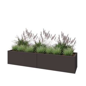 Jardinière XXL en acier - Rectangle - 200 x 50 x 40 cm - RAL7016 mat (gris anthracite) - Avec plaque de fond
