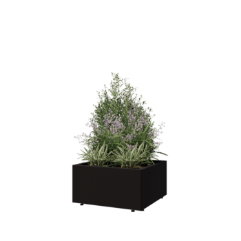 Jardinière en acier - Carré - 60 x 60 x 30 cm - RAL9005 mat (noir) - Avec plaque de fond - Avec pieds