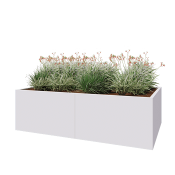 Jardinière XXL en acier - Rectangle - 200 x 120 x 60 cm - RAL9010 mat (blanc) - Avec plaque de fond