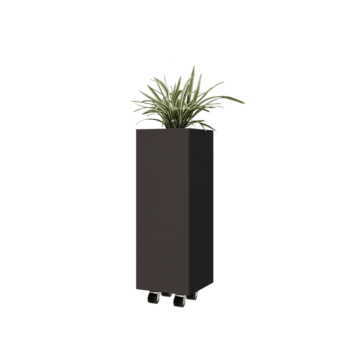 Jardinière en acier - Carré - 30 x 30 x 80 cm - RAL7016 mat (gris anthracite) - Avec plaque de fond - Avec roulettes