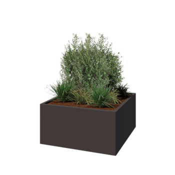 Jardinière en acier - Carré - 100 x 100 x 50 cm - RAL7016 mat (gris anthracite) - Sanc plaque de fond