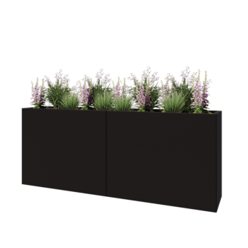 Jardinière XXL en acier - Rectangle - 200 x 40 x 80 cm - RAL9005 mat (noir) - Avec plaque de fond