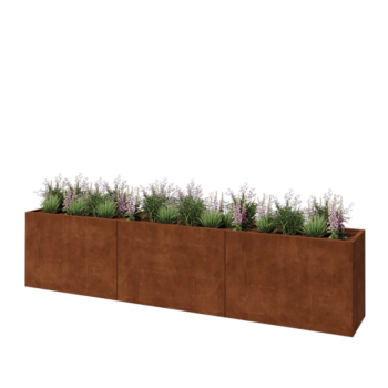Jardinière XXL en acier Corten - Rectangle - 360 x 50 x 80 cm - Sanc plaque de fond