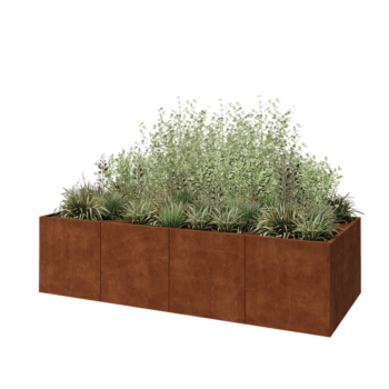 Jardinière XXL en acier Corten - Rectangle - 320 x 120 x 80 cm - Avec plaque de fond