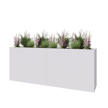 Jardinière XXL en acier - Rectangle - 200 x 40 x 80 cm - RAL9010 mat (blanc) - Avec plaque de fond