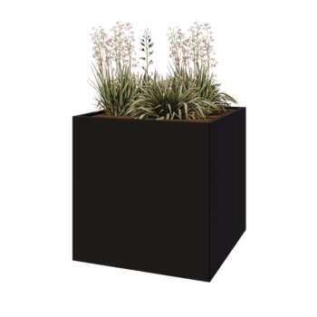 Jardinière en acier - Carré - 100 x 100 x 100 cm - RAL9005 mat (noir) - Avec plaque de fond