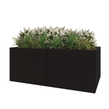 Jardinière XXL en acier - Rectangle - 200 x 120 x 80 cm - RAL9005 mat (noir) - Sanc plaque de fond