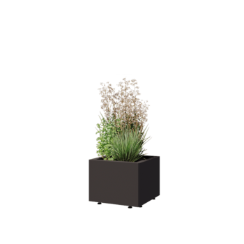 Jardinière en acier - Carré - 40 x 40 x 30 cm - RAL7016 mat (gris anthracite) - Avec plaque de fond - Avec pieds