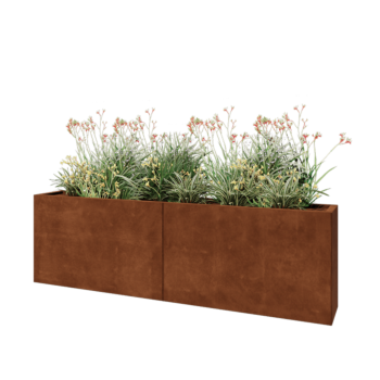 Jardinière XXL en acier Corten - Rectangle - 200 x 30 x 60 cm - Avec plaque de fond