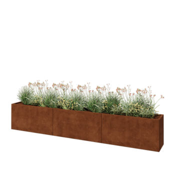 Jardinière XXL en acier Corten - Rectangle - 360 x 40 x 60 cm - Sanc plaque de fond