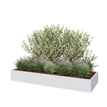 Jardinière XXL en acier - Rectangle - 320 x 100 x 40 cm - RAL9010 mat (blanc) - Avec plaque de fond