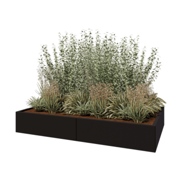 Jardinière XXL en acier - Rectangle - 200 x 120 x 30 cm - RAL9005 mat (noir) - Avec plaque de fond