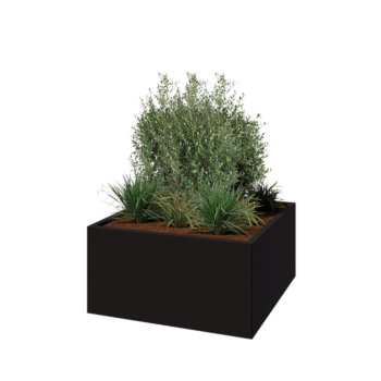 Jardinière en acier - Carré - 100 x 100 x 50 cm - RAL9005 mat (noir) - Avec plaque de fond